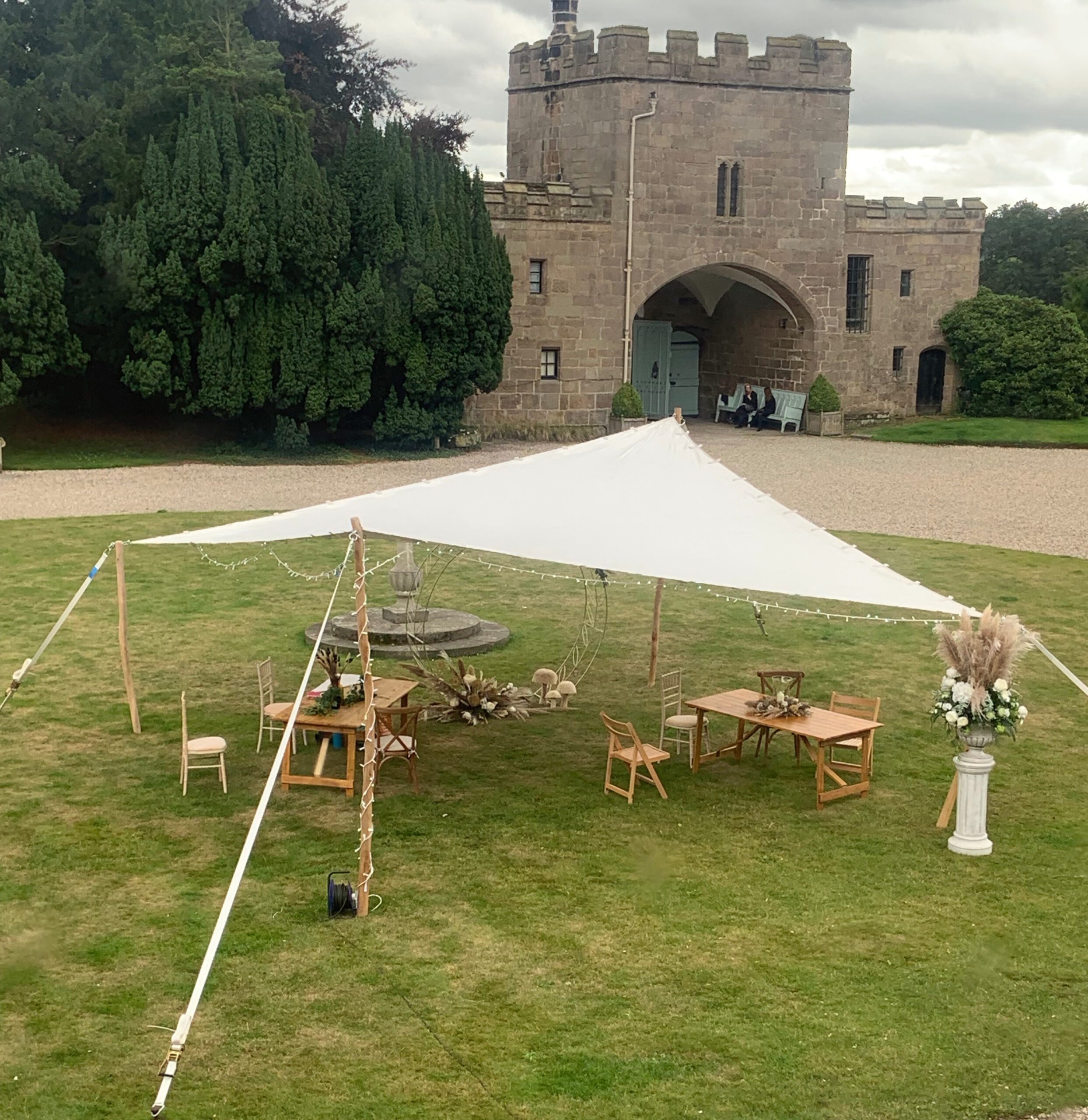 small white stretch tent