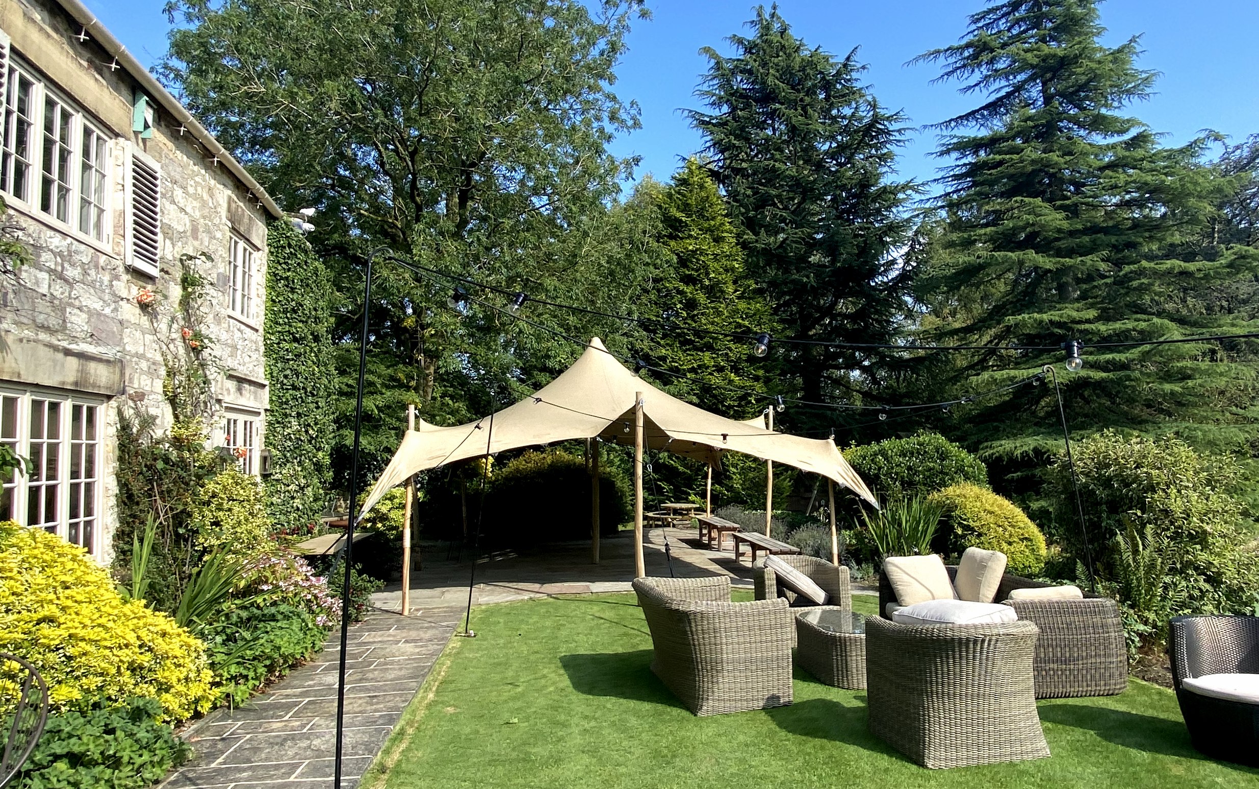 stretch tent on patio for summer party